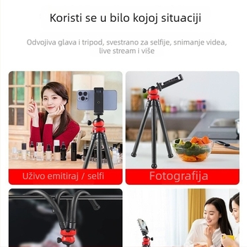 Fleksibilni stativ u obliku hobotnice s 3-dijelnim silikonskim nogama, kuglasta glava, nosivost 2–5 kg, za mobitel i DSLR fotoaparat