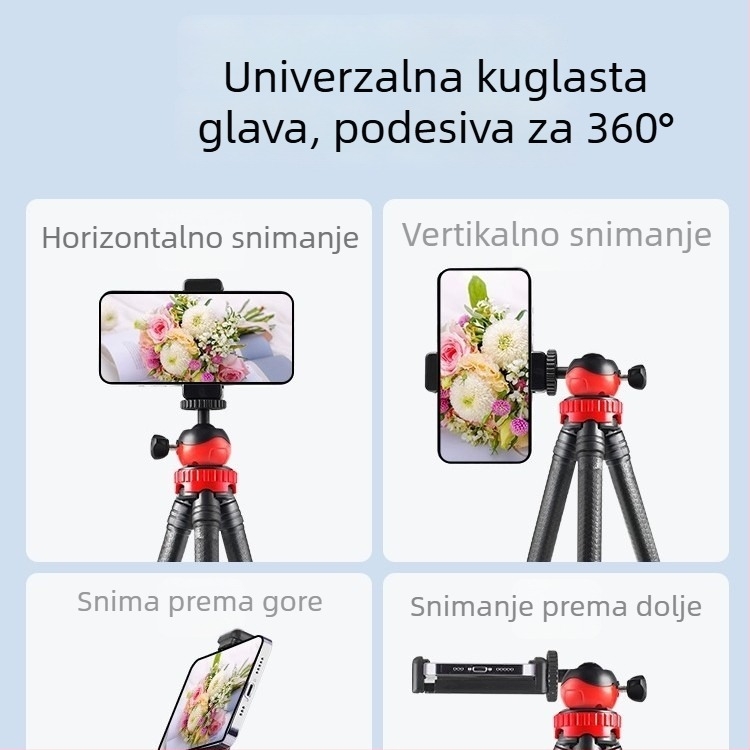 Fleksibilni stativ u obliku hobotnice s 3-dijelnim silikonskim nogama, kuglasta glava, nosivost 2–5 kg, za mobitel i DSLR fotoaparat