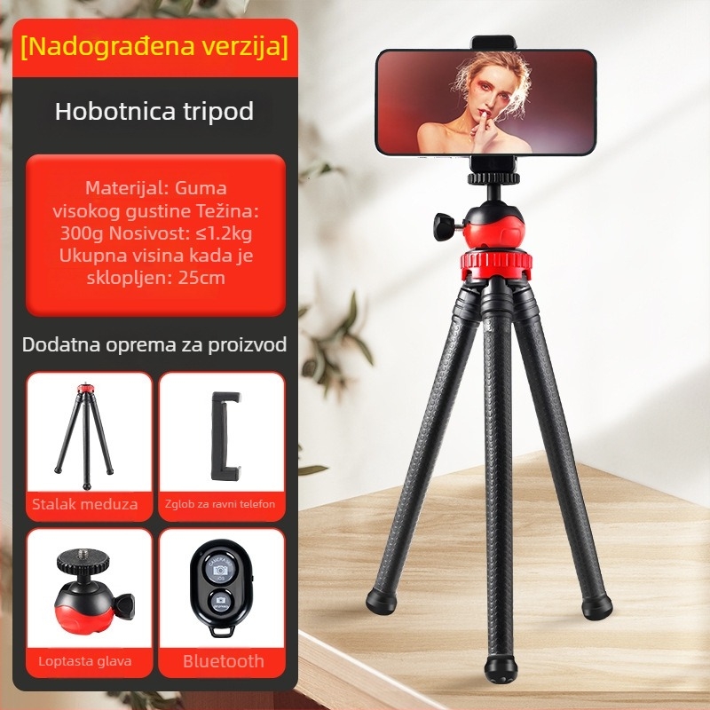 Fleksibilni stativ u obliku hobotnice s 3-dijelnim silikonskim nogama, kuglasta glava, nosivost 2–5 kg, za mobitel i DSLR fotoaparat