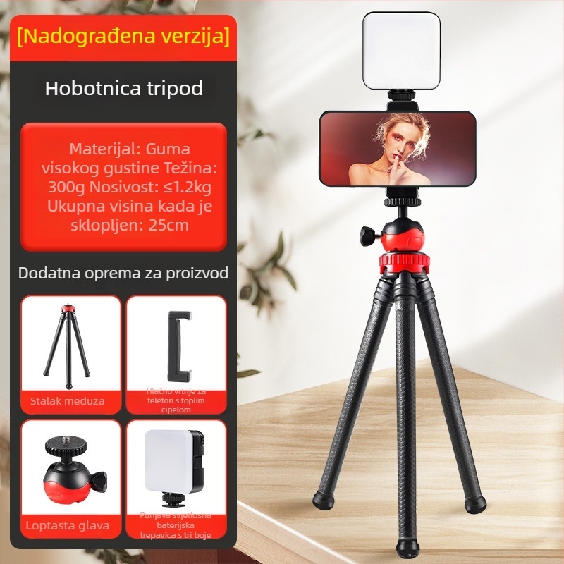 Fleksibilni stativ u obliku hobotnice s 3-dijelnim silikonskim nogama, kuglasta glava, nosivost 2–5 kg, za mobitel i DSLR fotoaparat