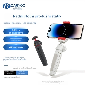 Mini stolni prošireni stativ s kugličnom glavom za mobilni telefon i mirrorless kameru – 3-sekcijski teleskopni stalak, ABS + aluminijska legura, nosivost 1 kg