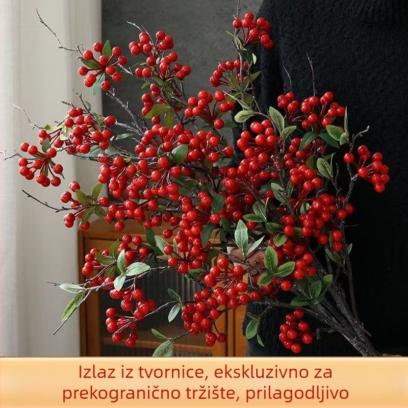 Umjetna grančica s crvenim plodovima i listovima za dekoraciju dnevnog boravka (Materijal: 134280; Izrada: 428722943; Vrsta: 209964631; Svrha: vjenčanja, vanjska uporaba, rekviziti za fotografije)
