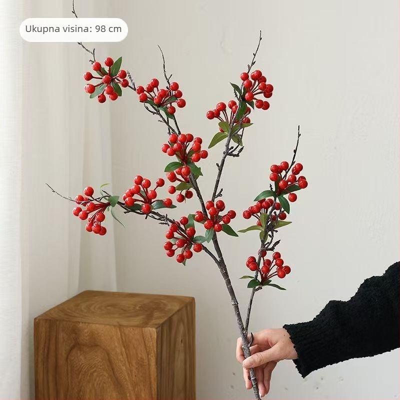 Umjetna grančica s crvenim plodovima i listovima za dekoraciju dnevnog boravka (Materijal: 134280; Izrada: 428722943; Vrsta: 209964631; Svrha: vjenčanja, vanjska uporaba, rekviziti za fotografije)