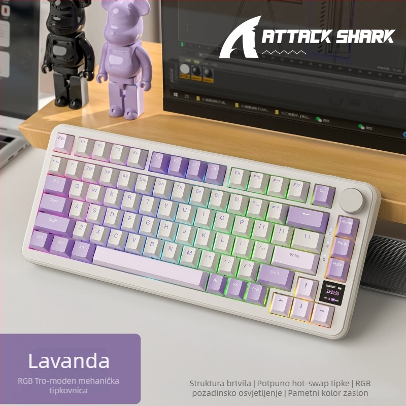 Igraća tipkovnica s 81 tipkama, bežična, do 3 uređaja istovremeno, Blueberry mehanički prekidači, RGB pozadinsko osvjetljenje, ABS kućište otporno na vodu