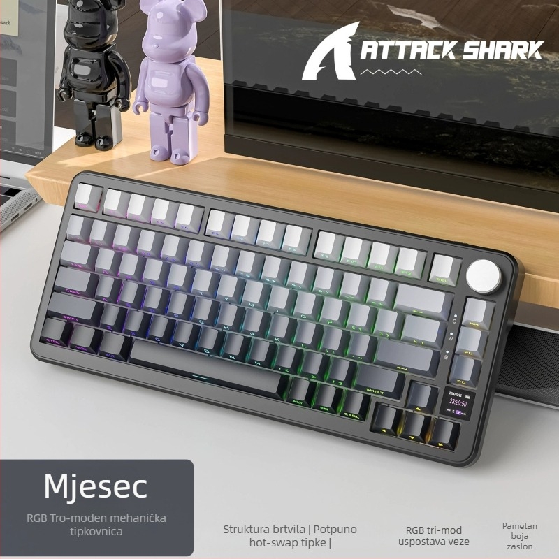 Igraća tipkovnica s 81 tipkama, bežična, do 3 uređaja istovremeno, Blueberry mehanički prekidači, RGB pozadinsko osvjetljenje, ABS kućište otporno na vodu