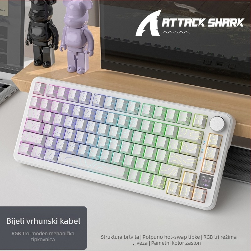 Igraća tipkovnica s 81 tipkama, bežična, do 3 uređaja istovremeno, Blueberry mehanički prekidači, RGB pozadinsko osvjetljenje, ABS kućište otporno na vodu