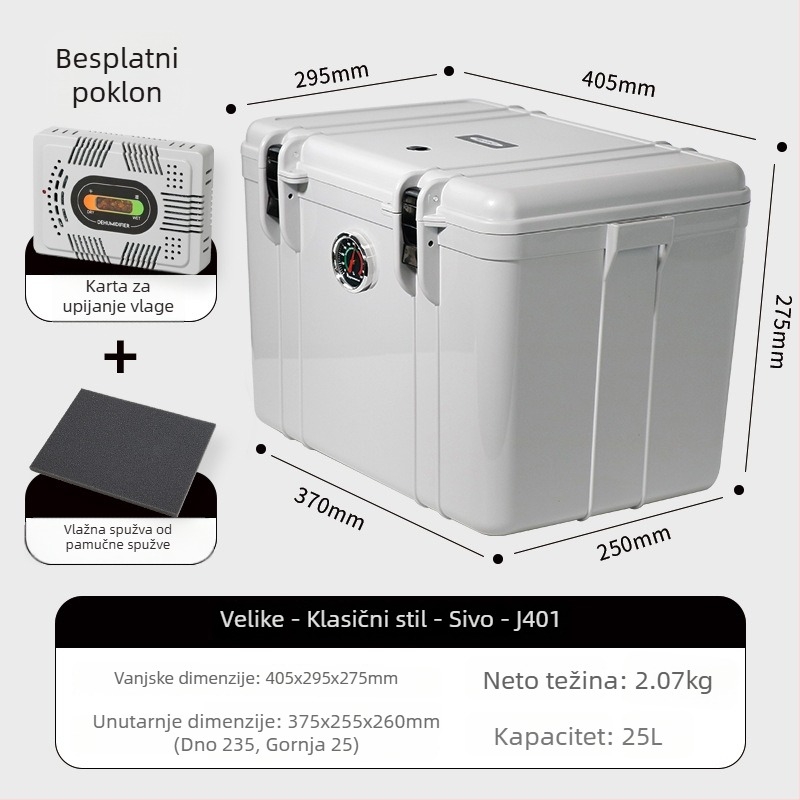 Kutija za pohranu otporna na vlagu za fotoopremu – ABS, 25L, zaključavanje ključem, unutarnja pjena, kompatibilna s većinom modela