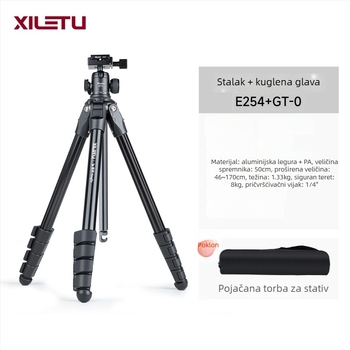 Stativ od aluminijske legure s kuglastom glavom, 4 sekcije, ploča brzog oslobađanja, težina 1,33 kg