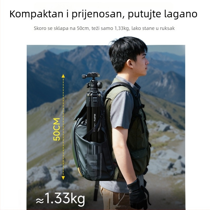 Stativ od aluminijske legure s kuglastom glavom, 4 sekcije, ploča brzog oslobađanja, težina 1,33 kg