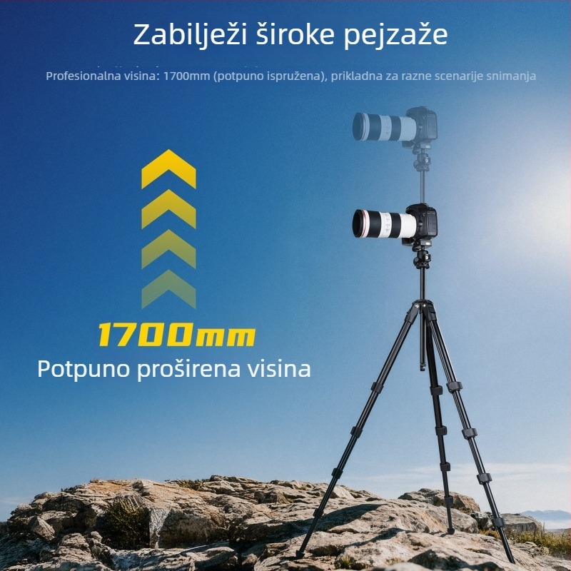 Stativ od aluminijske legure s kuglastom glavom, 4 sekcije, ploča brzog oslobađanja, težina 1,33 kg