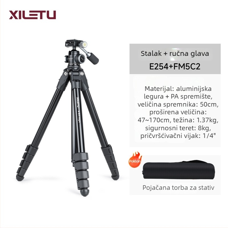 Stativ od aluminijske legure s kuglastom glavom, 4 sekcije, ploča brzog oslobađanja, težina 1,33 kg