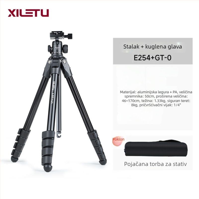 Stativ od aluminijske legure s kuglastom glavom, 4 sekcije, ploča brzog oslobađanja, težina 1,33 kg