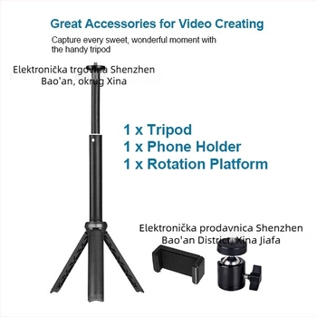 Stolni mini foto-stativ — Prijenosni selfie stativ za telefon, Metalna konstrukcija, Nosivost 1 kg, Promjer cijevi 1 cm, Dizajn s 1 segmentom