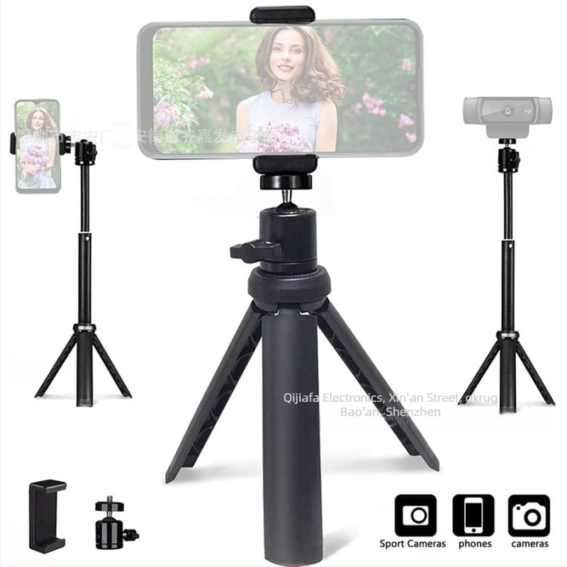 Stolni mini foto-stativ — Prijenosni selfie stativ za telefon, Metalna konstrukcija, Nosivost 1 kg, Promjer cijevi 1 cm, Dizajn s 1 segmentom