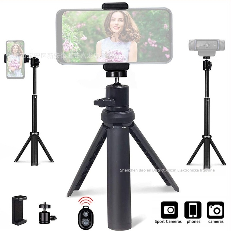 Stolni mini foto-stativ — Prijenosni selfie stativ za telefon, Metalna konstrukcija, Nosivost 1 kg, Promjer cijevi 1 cm, Dizajn s 1 segmentom