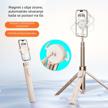 Magnetski Bluetooth selfie štapić s tripodom – prijenosni aluminijski okvir, proširiv, automatsko otvaranje, daljinsko upravljanje, za selfie, stolno i livestream