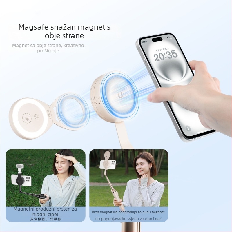 Magnetski Bluetooth selfie štapić s tripodom – prijenosni aluminijski okvir, proširiv, automatsko otvaranje, daljinsko upravljanje, za selfie, stolno i livestream