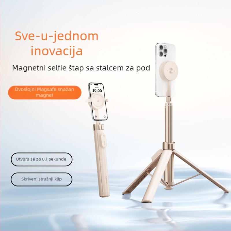 Magnetski Bluetooth selfie štapić s tripodom – prijenosni aluminijski okvir, proširiv, automatsko otvaranje, daljinsko upravljanje, za selfie, stolno i livestream