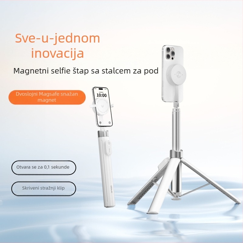 Magnetski Bluetooth selfie štapić s tripodom – prijenosni aluminijski okvir, proširiv, automatsko otvaranje, daljinsko upravljanje, za selfie, stolno i livestream