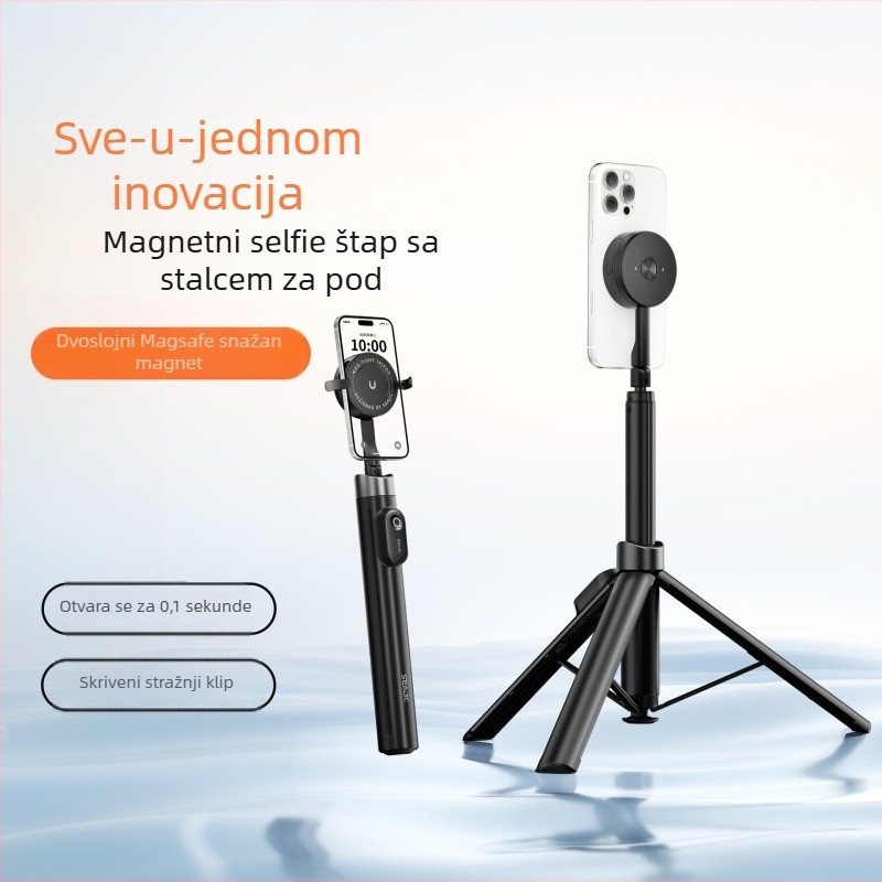 Magnetski Bluetooth selfie štapić s tripodom – prijenosni aluminijski okvir, proširiv, automatsko otvaranje, daljinsko upravljanje, za selfie, stolno i livestream