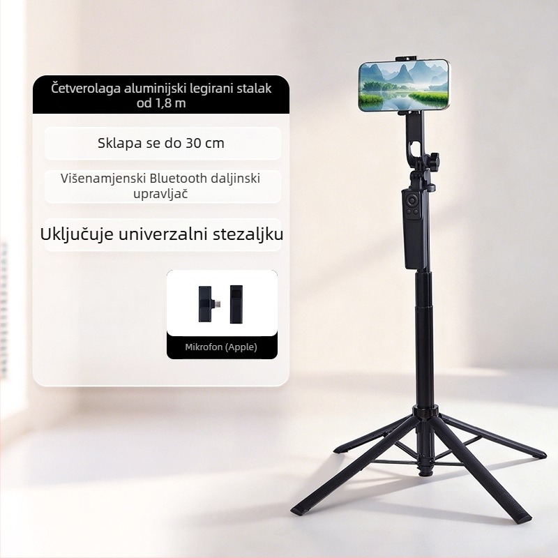 Sve-u-jednom Lavalier mikrofon i držač za telefon s 360° rotacijom, legura, Bluetooth daljinski upravljač