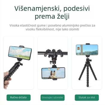 Benbenhu Dy-zm-16 tripod/glava za mobitel i GoPro – ABS/TPR/metal, maksimalna nosivost 2 kg, težina 156 g