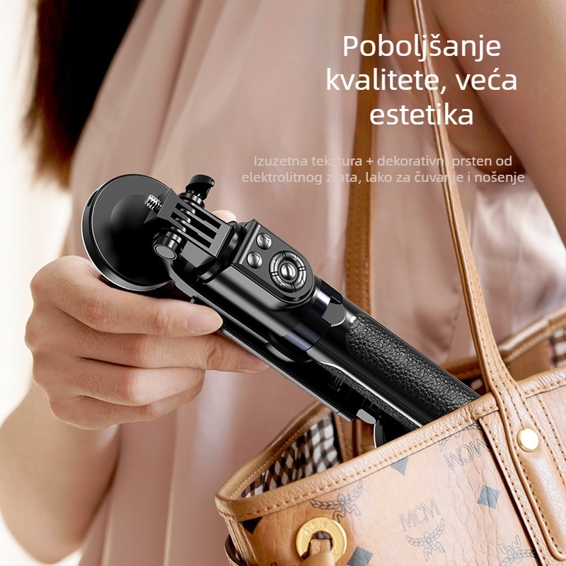 Selfie štap s gimbalom za GoPro i pametni telefon – aluminijska legura; daljinski upravljač; rasvjeta; Bluetooth; prilagodljiv