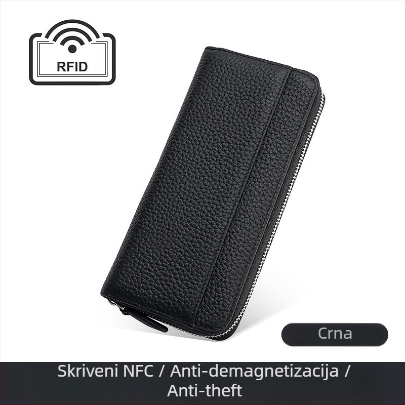 Ženski dugi novčanik od prave kože s RFID, japanskog stila organizator torbice, zatvarač, unutarnje džepove za telefon i ID