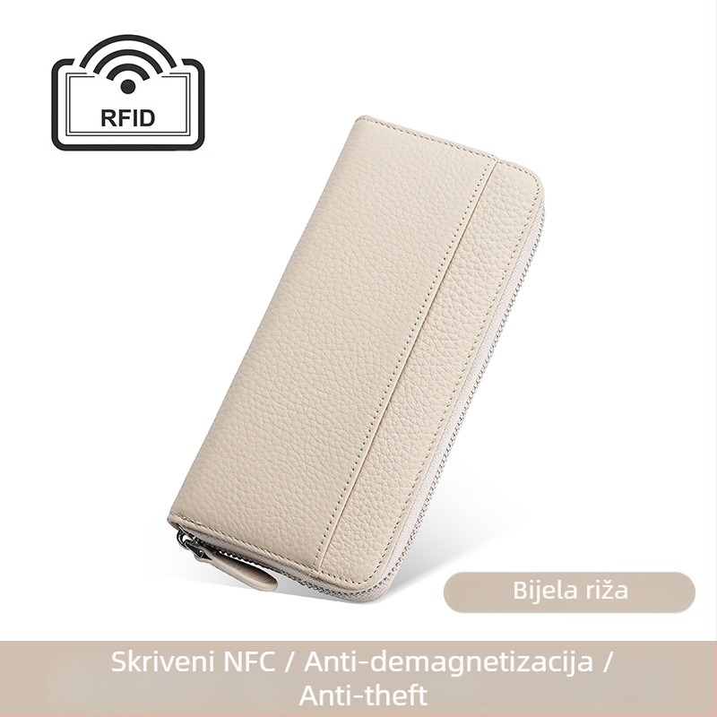 Ženski dugi novčanik od prave kože s RFID, japanskog stila organizator torbice, zatvarač, unutarnje džepove za telefon i ID