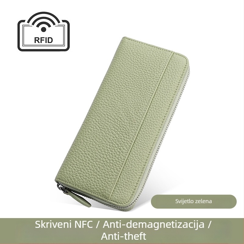 Ženski dugi novčanik od prave kože s RFID, japanskog stila organizator torbice, zatvarač, unutarnje džepove za telefon i ID