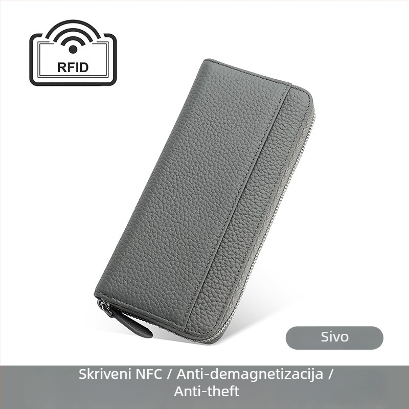 Ženski dugi novčanik od prave kože s RFID, japanskog stila organizator torbice, zatvarač, unutarnje džepove za telefon i ID