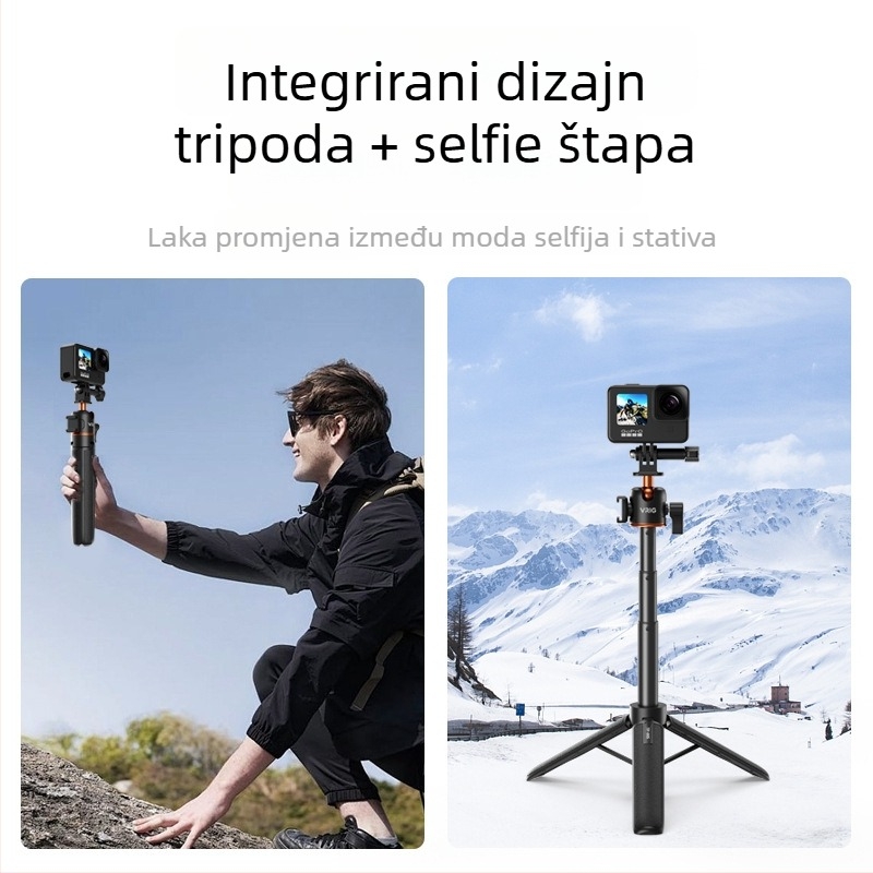 Selfie stativ za GoPro/Insta360 X3/X4 s kugličnom glavom, 5 sekcija, aluminijska legura + ABS, pločica brzog otpuštanja