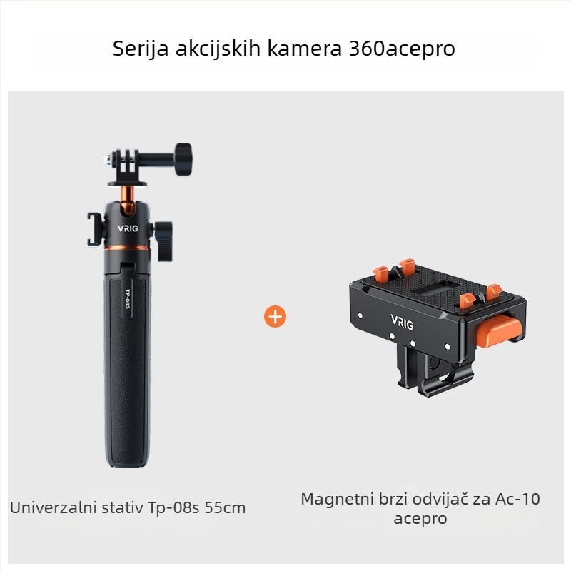 Selfie stativ za GoPro/Insta360 X3/X4 s kugličnom glavom, 5 sekcija, aluminijska legura + ABS, pločica brzog otpuštanja