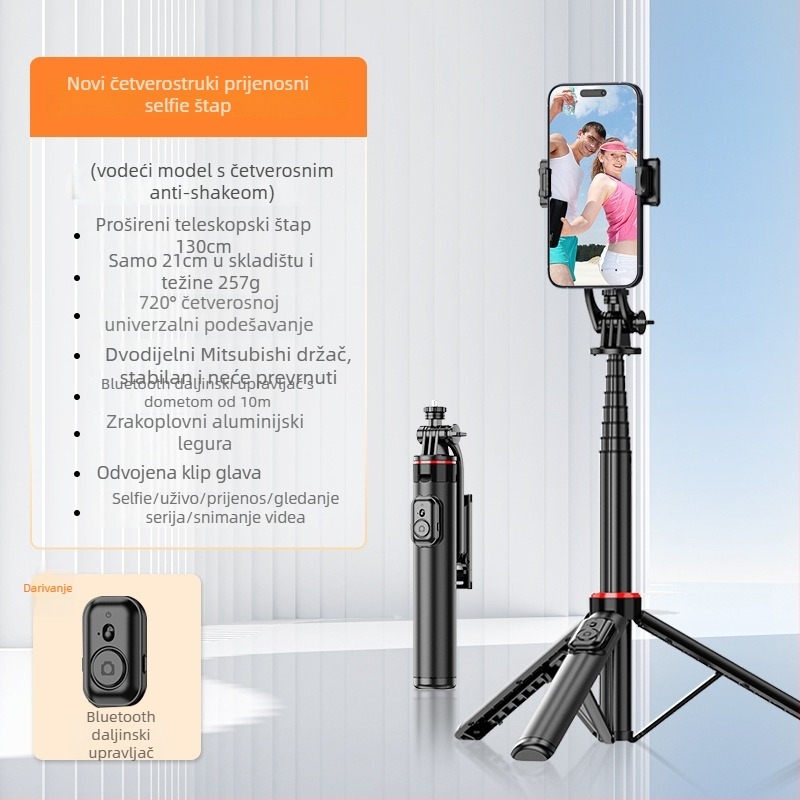 Selfie štap tripod za kamere i pametne telefone | Materijal: ABS + aluminijski spoj | Montaža s navojem 1/4-inch | Model: C12/C13 | Kompatibilan s DJI Pocket 3 / Insta360