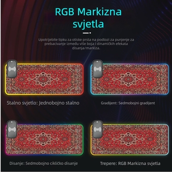 RGB osvijetljena gaming podloga za miša s perzijskim uzorkom i Dunhuang muralom, dvostrana gumena podloga