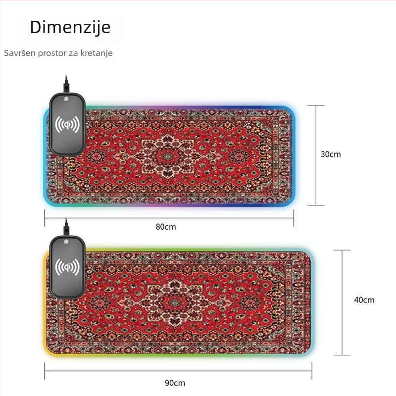 RGB osvijetljena gaming podloga za miša s perzijskim uzorkom i Dunhuang muralom, dvostrana gumena podloga