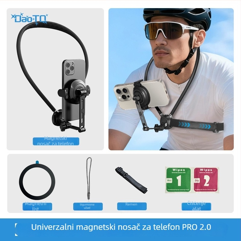 Magnetski držač za telefon na vratu za pogled iz prvog lica — fiksni nosač za GoPro i DJI akcijske kamere | Materijal: silikon, PC, aluminijska legura | Mogućnost prilagodbe logotipa
