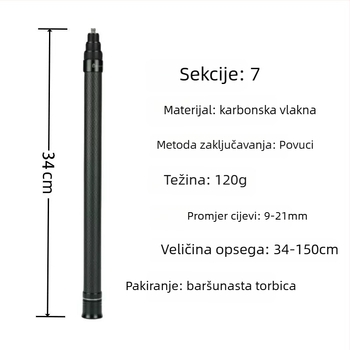 Selfie štap za Insta360 X3/X4 akcijsku kameru — karbonska vlakna/aluminijska legura; kompatibilno s Insta360 akcijskim kamerama; Marka: YOTULI. (Marka: YOTULI; Materijal: karbonska vlakna/aluminijska legura; Kompatibilnost: Insta360 akcijske kamere)