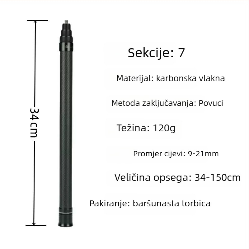 Selfie štap za Insta360 X3/X4 akcijsku kameru — karbonska vlakna/aluminijska legura; kompatibilno s Insta360 akcijskim kamerama; Marka: YOTULI. (Marka: YOTULI; Materijal: karbonska vlakna/aluminijska legura; Kompatibilnost: Insta360 akcijske kamere)