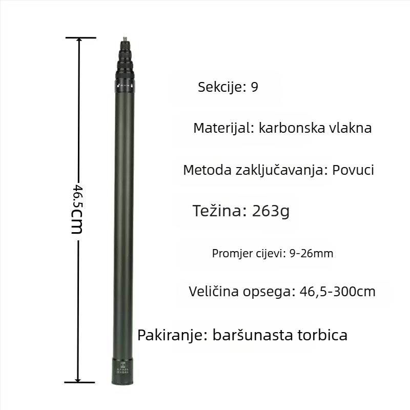 Selfie štap za Insta360 X3/X4 akcijsku kameru — karbonska vlakna/aluminijska legura; kompatibilno s Insta360 akcijskim kamerama; Marka: YOTULI. (Marka: YOTULI; Materijal: karbonska vlakna/aluminijska legura; Kompatibilnost: Insta360 akcijske kamere)