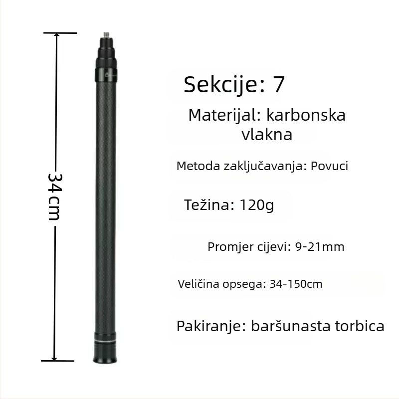 Selfie štap za Insta360 X3/X4 akcijsku kameru — karbonska vlakna/aluminijska legura; kompatibilno s Insta360 akcijskim kamerama; Marka: YOTULI. (Marka: YOTULI; Materijal: karbonska vlakna/aluminijska legura; Kompatibilnost: Insta360 akcijske kamere)