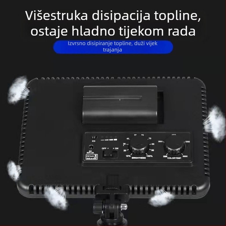 Prijenosno LED svjetlo za fotografiju – tri boje, kontinuirano podešavanje jasnije i temperature boje (2900–5700K), 110–240V, domet 5 m, model SC-012