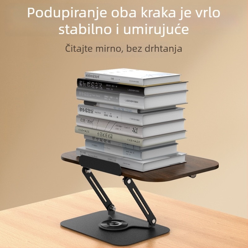 Stalak od masivnog drveta za tablet i prijenosno računalo s 360° rotacijom i podesivim nagibom za učenje i čitanje