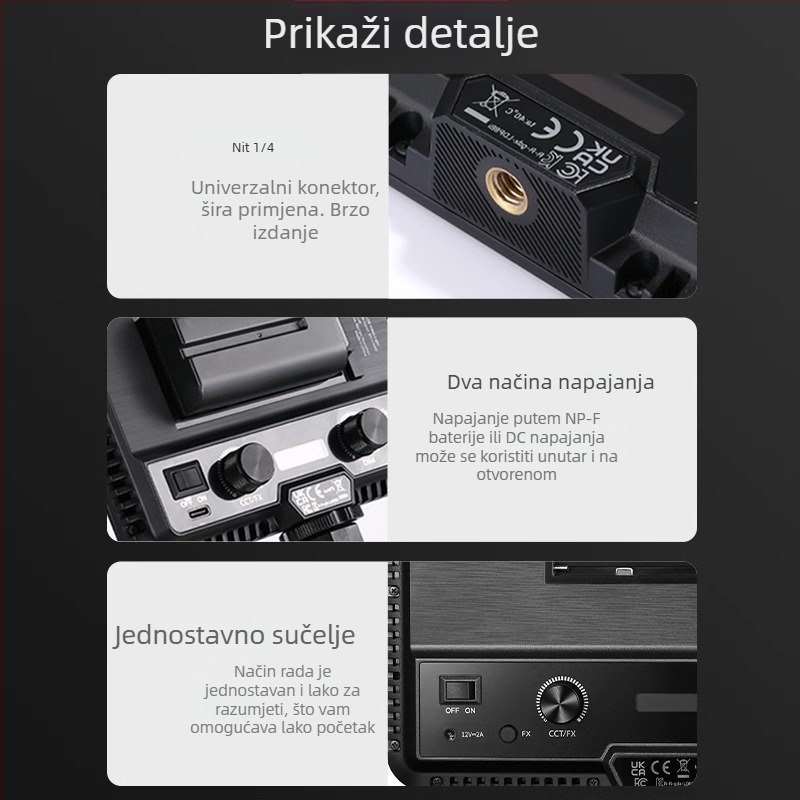 Shenniu LDP8D/BI 18D/BI Lampa za fill fotografiju, unutarnja i vanjska upotreba, mekani panel, podesiva jačina svjetla, samostalno napajanje