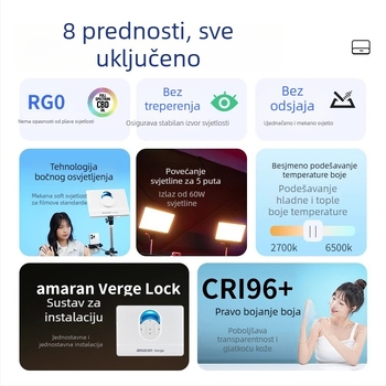 Profesionalno fotografsko svjetlo za live streaming, 26W, 2700–6500K, 110–220V, regulacija jačine svjetla