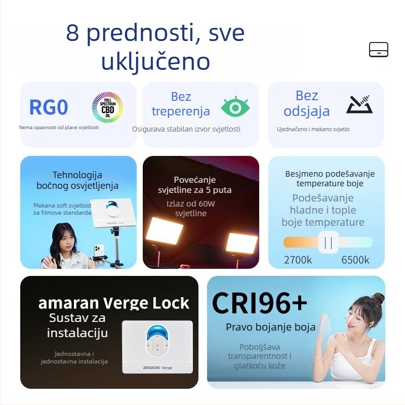Profesionalno fotografsko svjetlo za live streaming, 26W, 2700–6500K, 110–220V, regulacija jačine svjetla