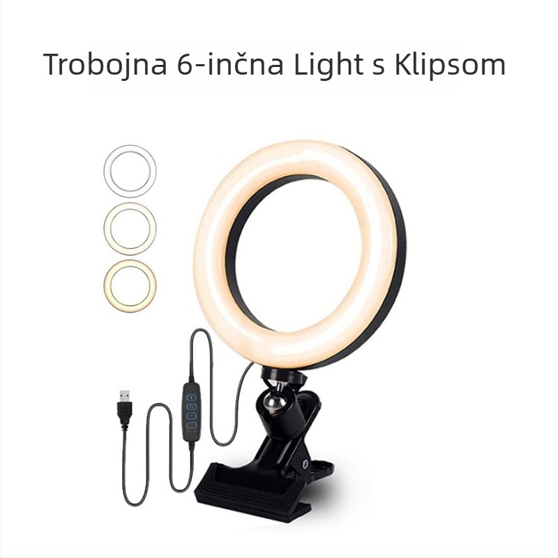 Clip-on LED rasvjeta za live emitiranje, fotografiju i šminkanje, 8W, 3.7–5V, 3000–6000K, regulacija jačine i boje, bez baterije