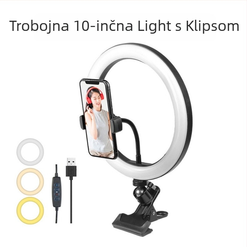 Clip-on LED rasvjeta za live emitiranje, fotografiju i šminkanje, 8W, 3.7–5V, 3000–6000K, regulacija jačine i boje, bez baterije