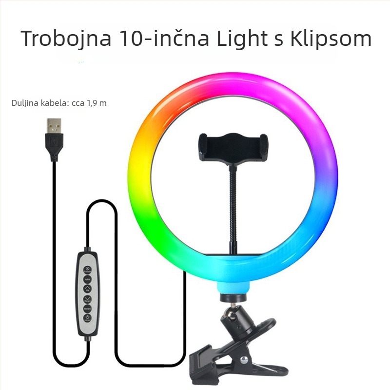 Clip-on LED rasvjeta za live emitiranje, fotografiju i šminkanje, 8W, 3.7–5V, 3000–6000K, regulacija jačine i boje, bez baterije