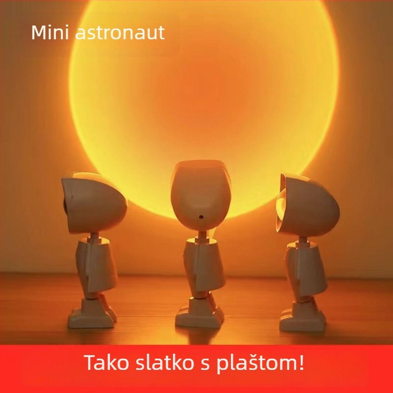 Lampa s astronautom i zalaskom s projekcijom za pozadinu fotografija, noćna svjetiljka za spavaću sobu i stol, poklon za rođendan.